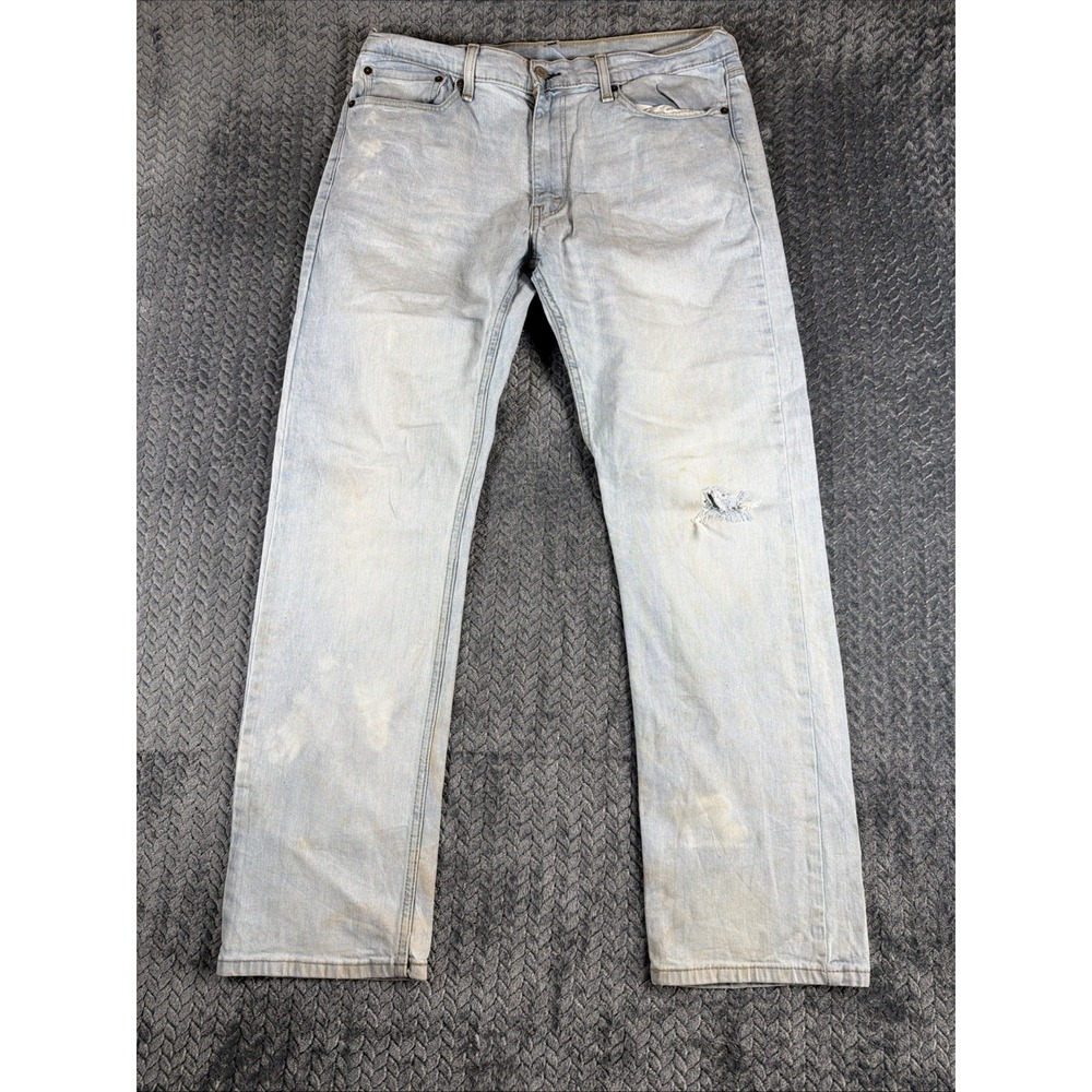 Levi's 513 Jeans Mens 34x32 Blue Denim Stretch Light Wash Slim Distressed